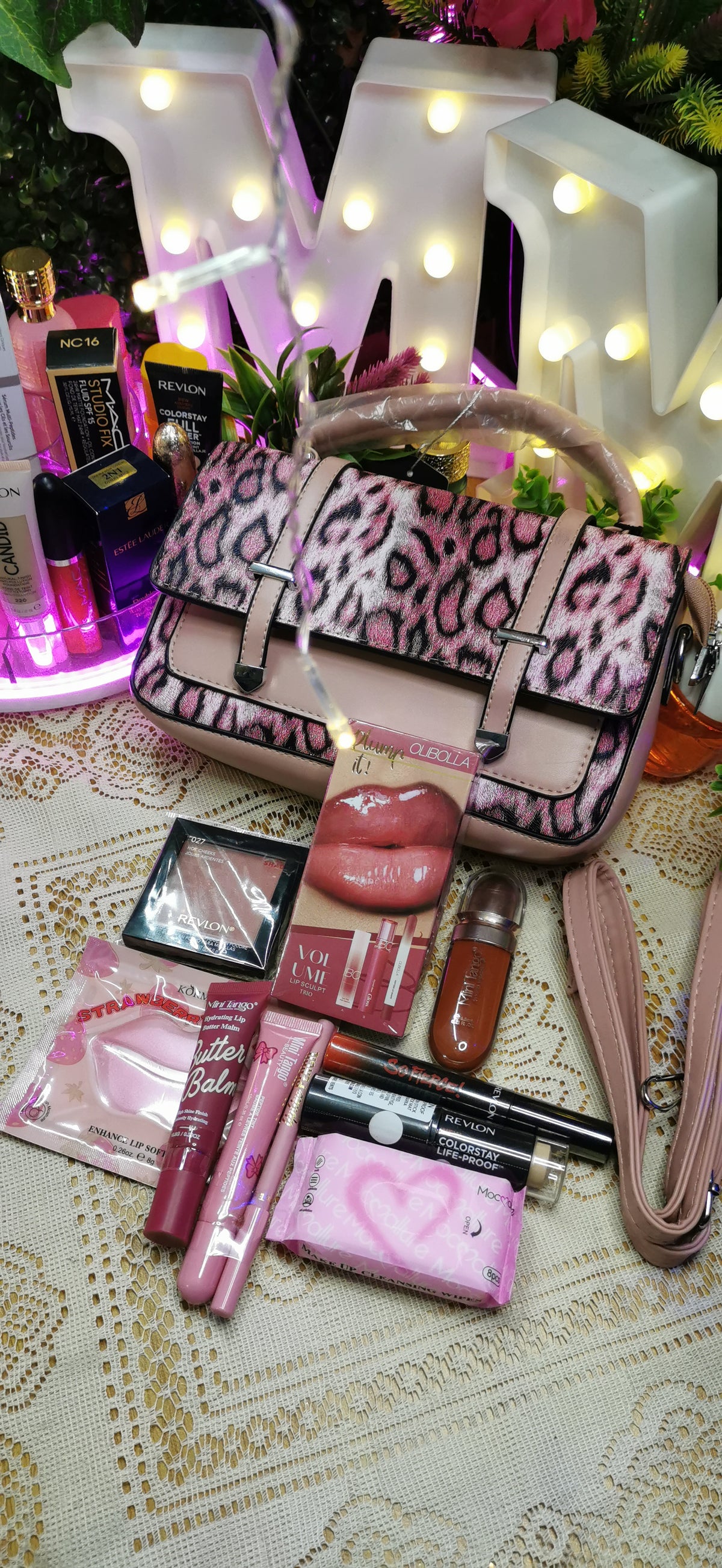 Leopard print pink handbag