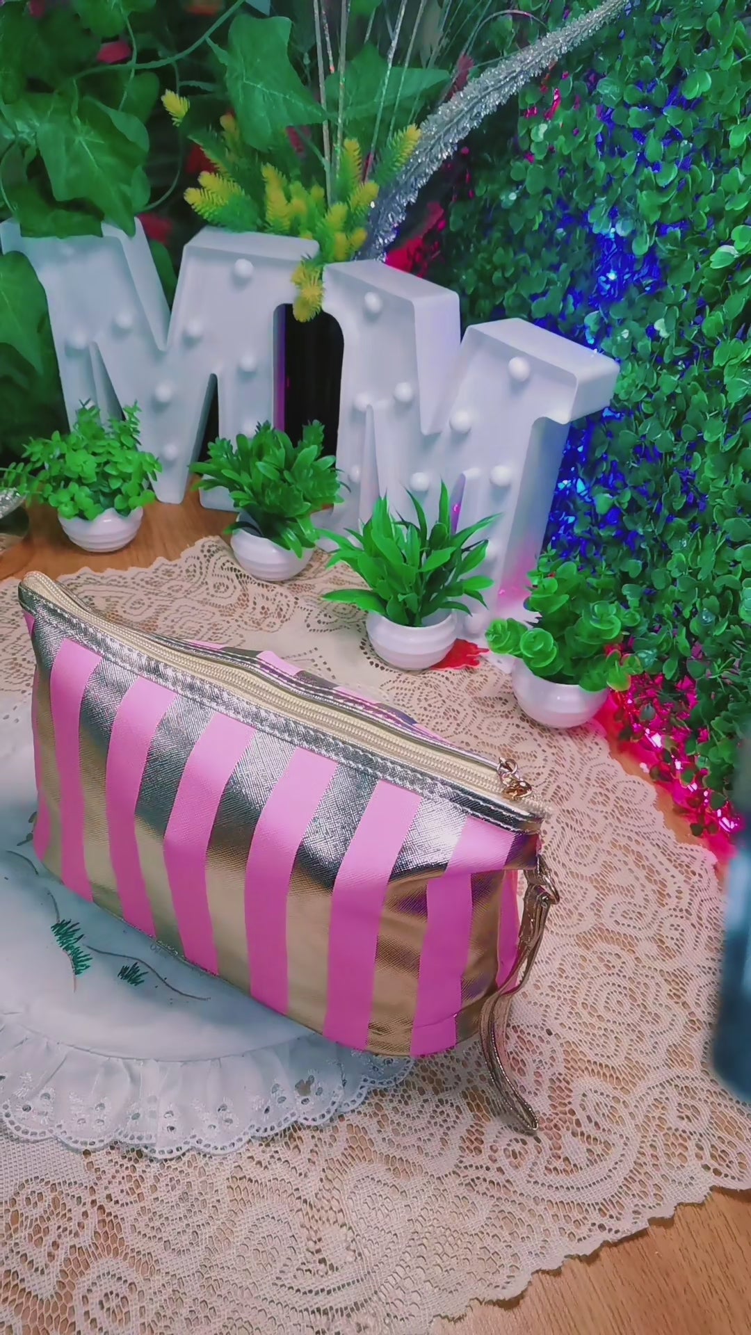 Striped makeup gift bag