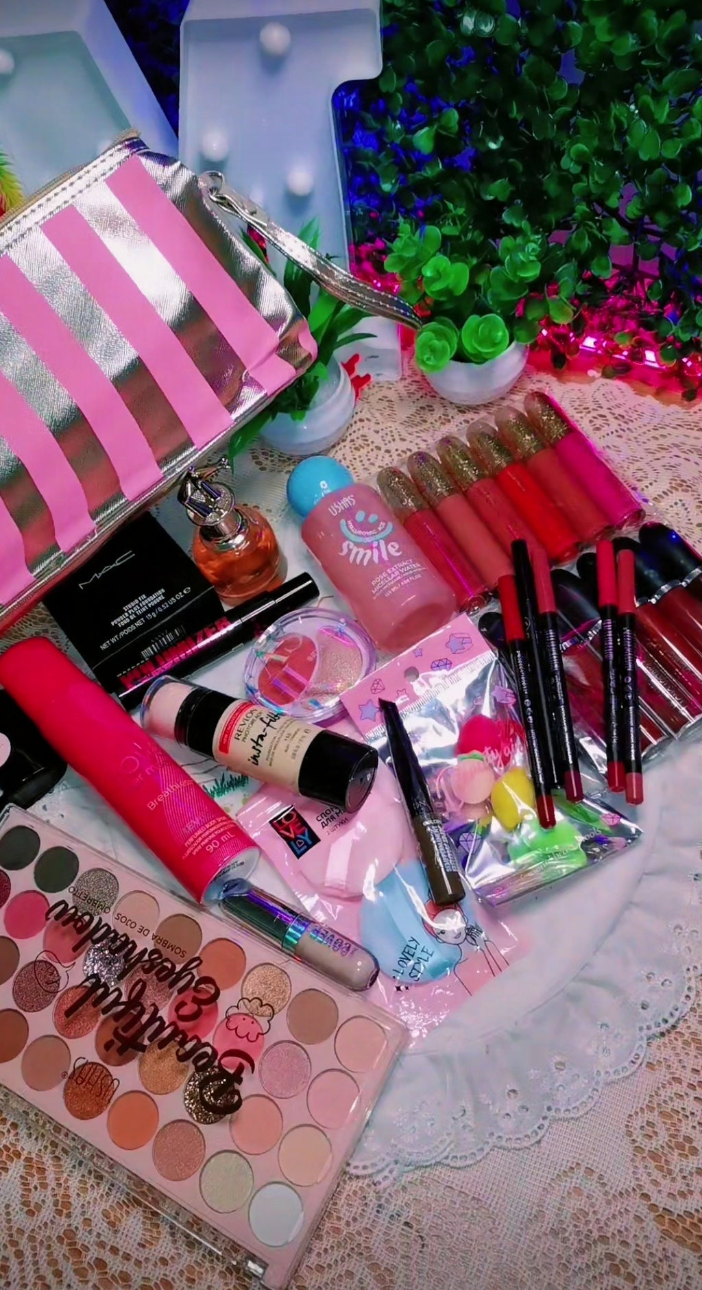 Striped makeup gift bag