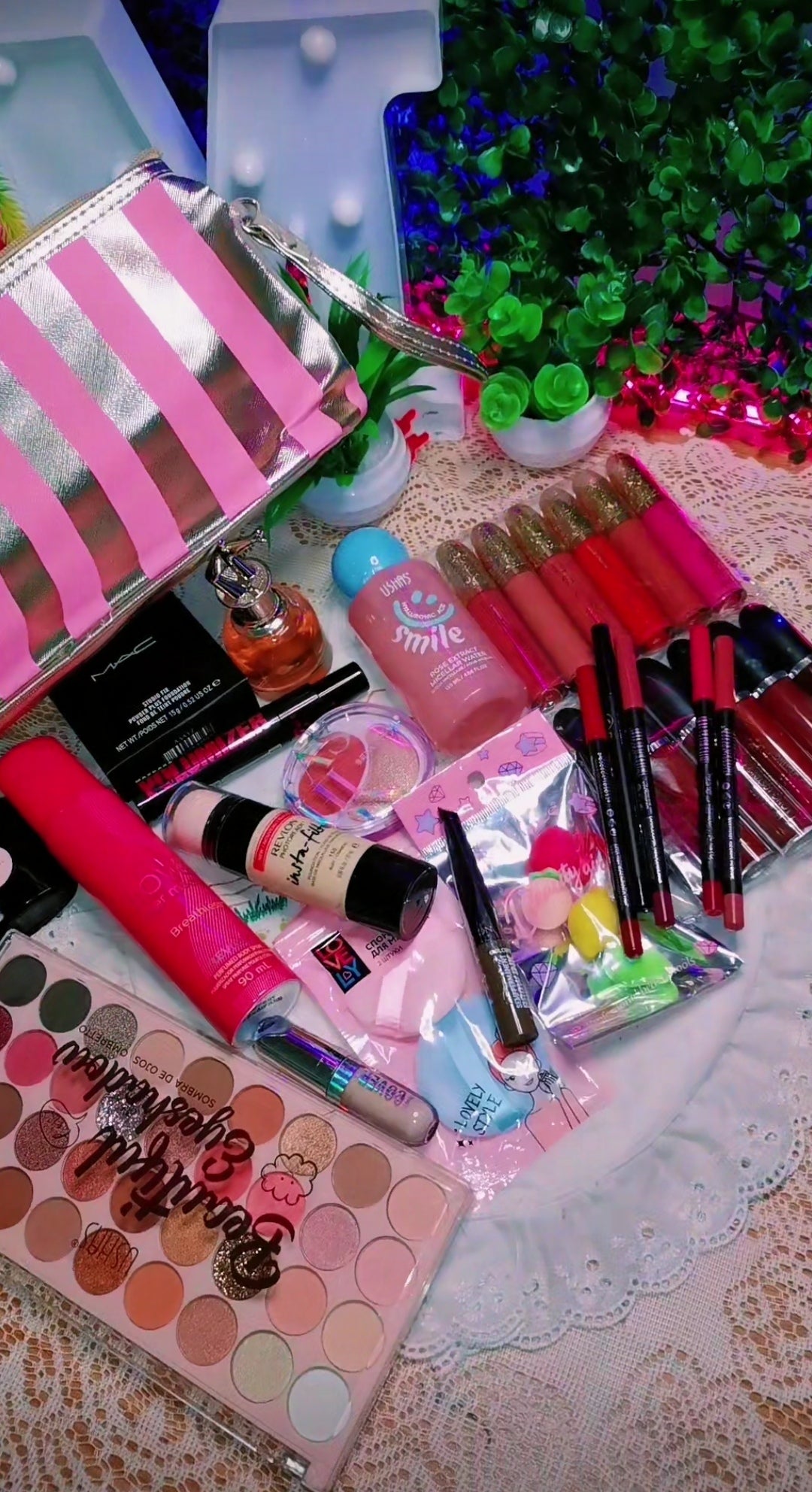 Striped makeup gift bag