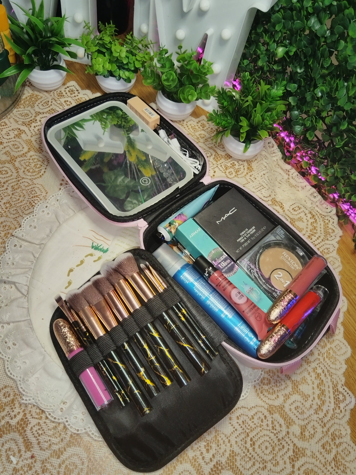 Led case with makeup included
