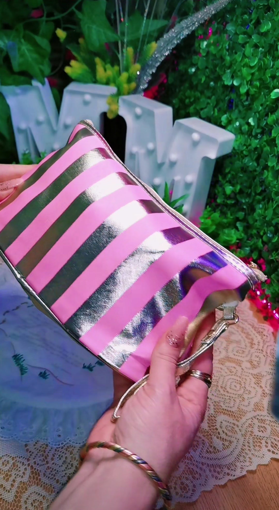 Striped makeup gift bag