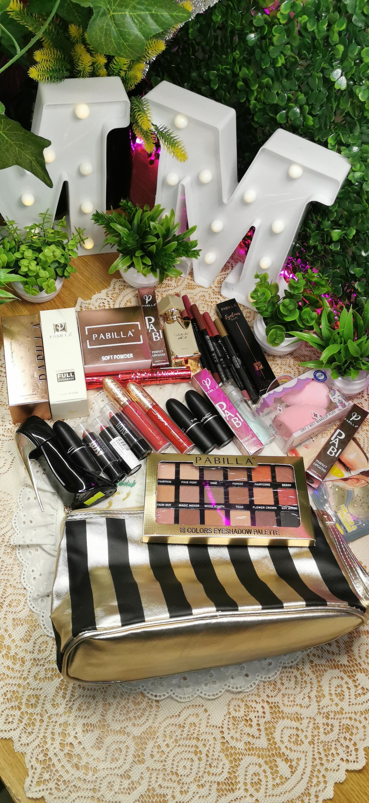 Striped makeup gift bag